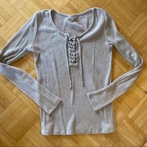 Lucky Brand Grey Lace Up Sweater